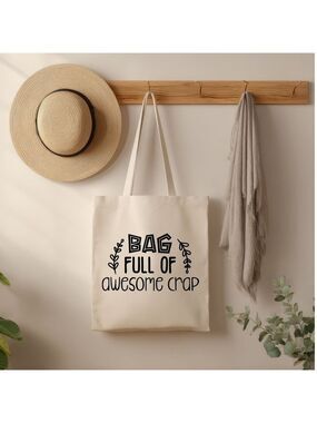 Custom Natural Canvas Tote Bag Full Of Awesome Crap